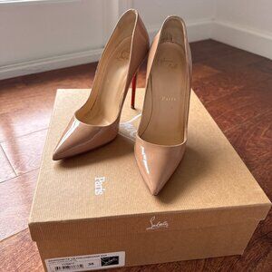 Christian Louboutin So Kate 120 Nude Nappa Shiny Heels Pumps 37.5 Box